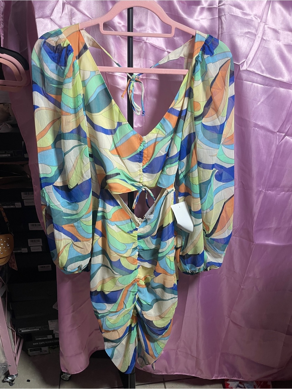 Sky to Moon Multicolor Wave Print Dress - Blue, Green, Orange